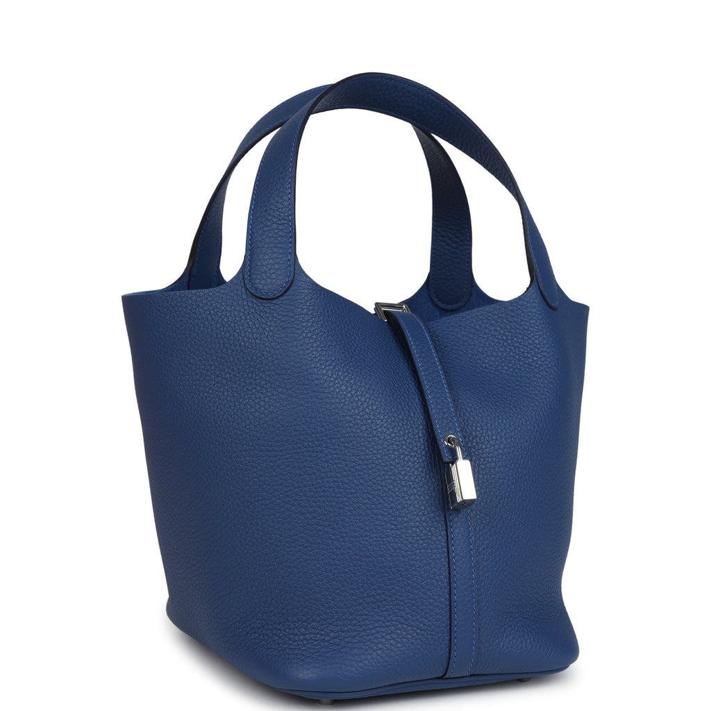Picotin Lock 22 Bleu Tie Clemence Palladium Hardware