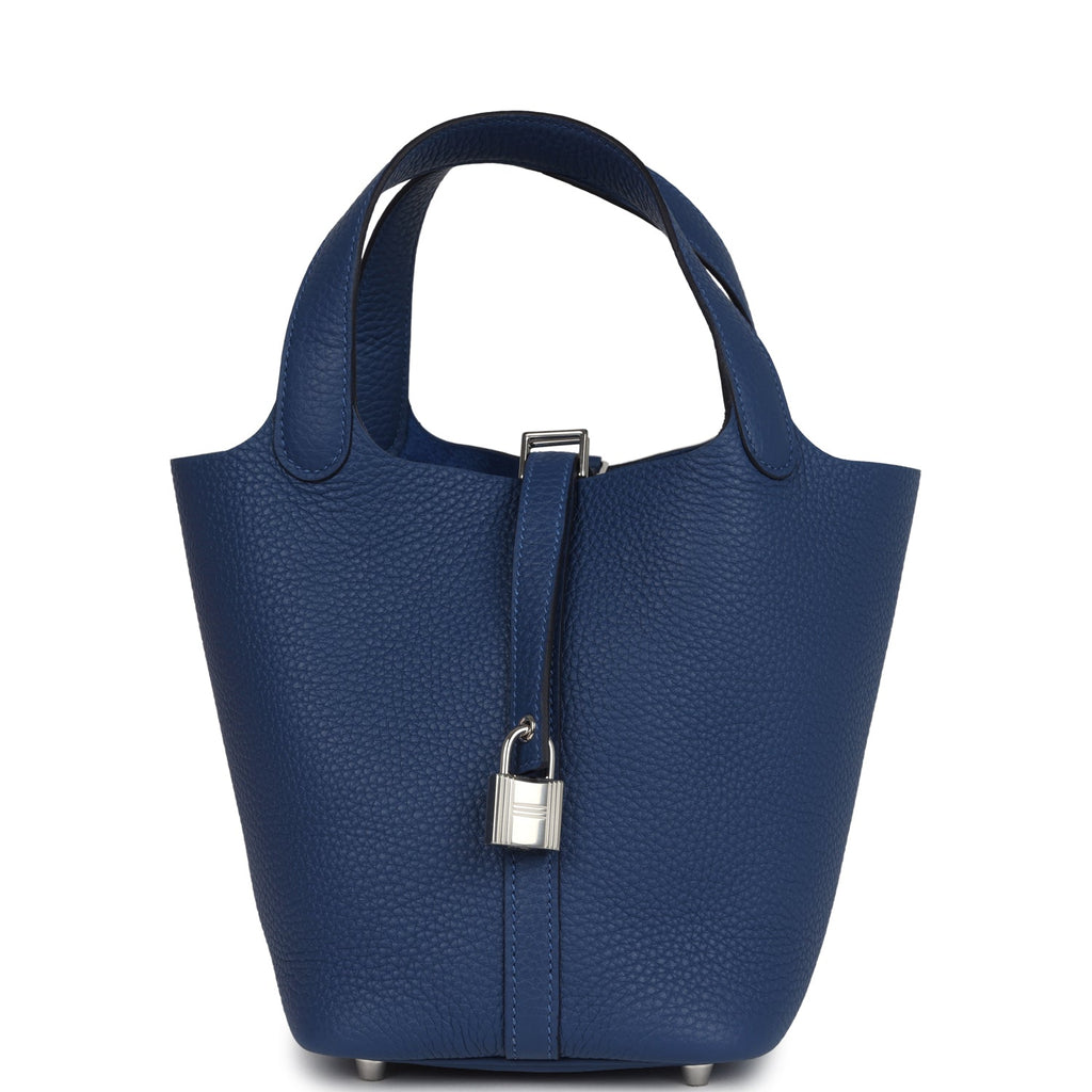 Picotin Lock 18 Bleu Tie Clemence Palladium Hardware