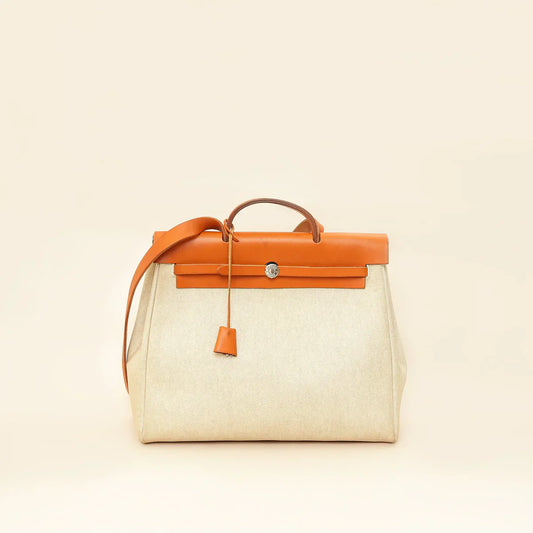 Hermes Natuel Vintage 2-in-1 Herbag MM 39 Toile Vache