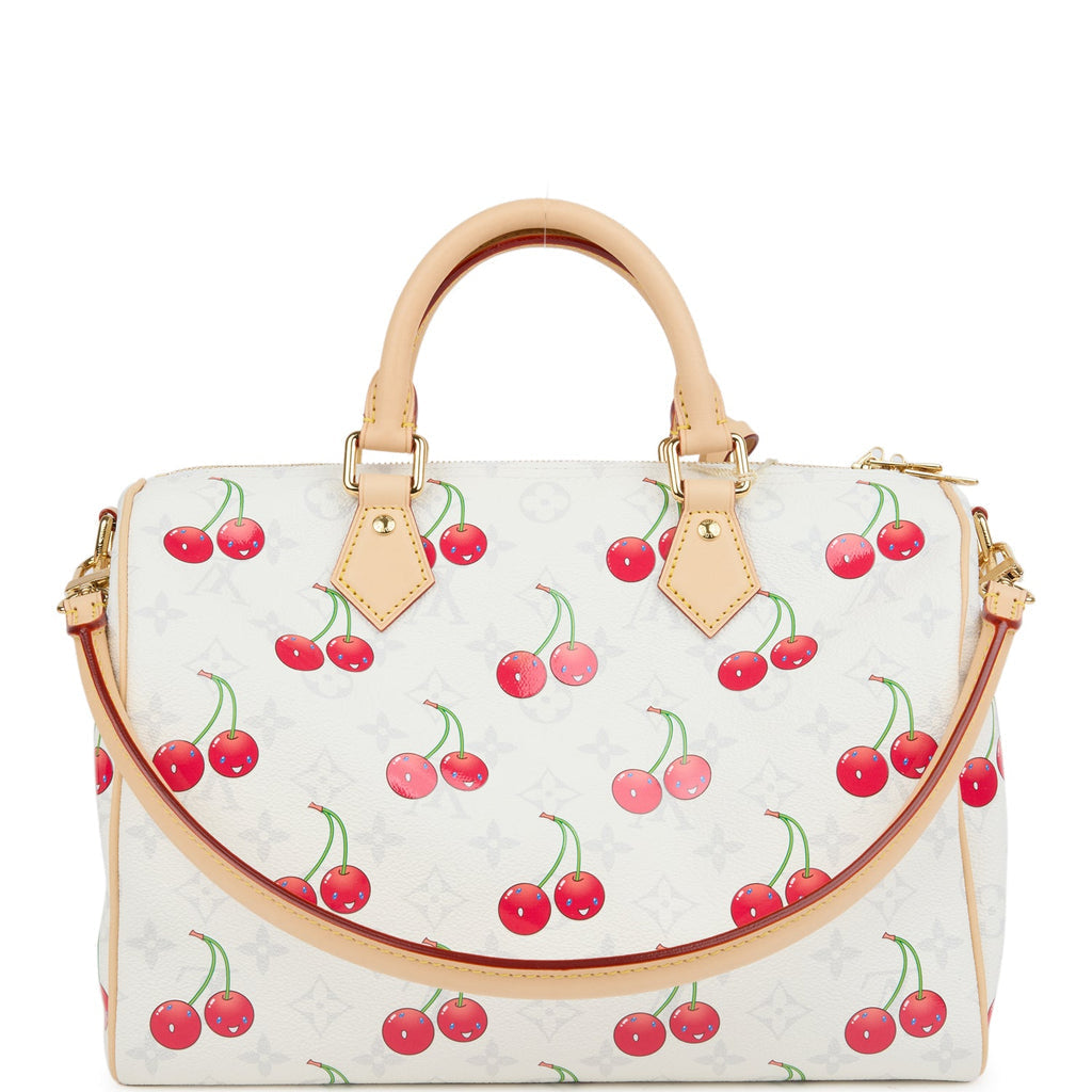 Louis Vuitton X Takashi Murakami Soft Speedy Bandouliere 30 Cherry White Monogram Gold Hardware