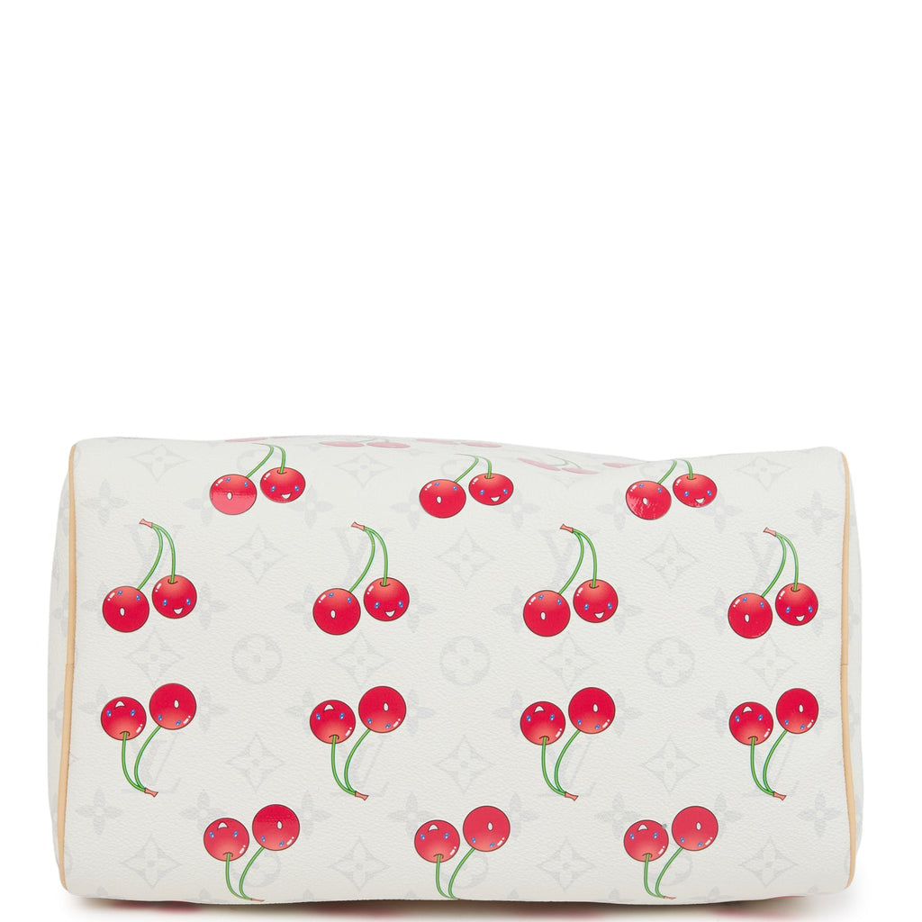 Louis Vuitton X Takashi Murakami Soft Speedy Bandouliere 30 Cherry White Monogram Gold Hardware