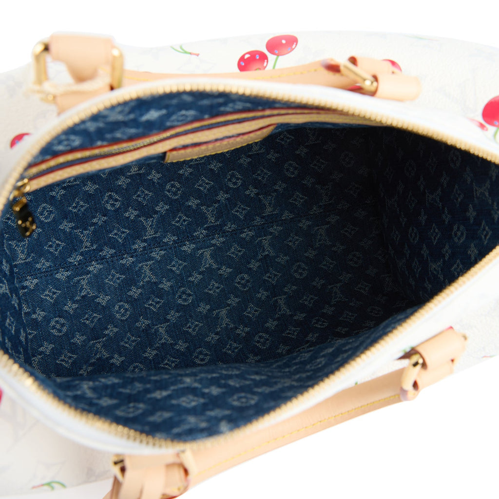 Louis Vuitton X Takashi Murakami Soft Speedy Bandouliere 30 Cherry White Monogram Gold Hardware