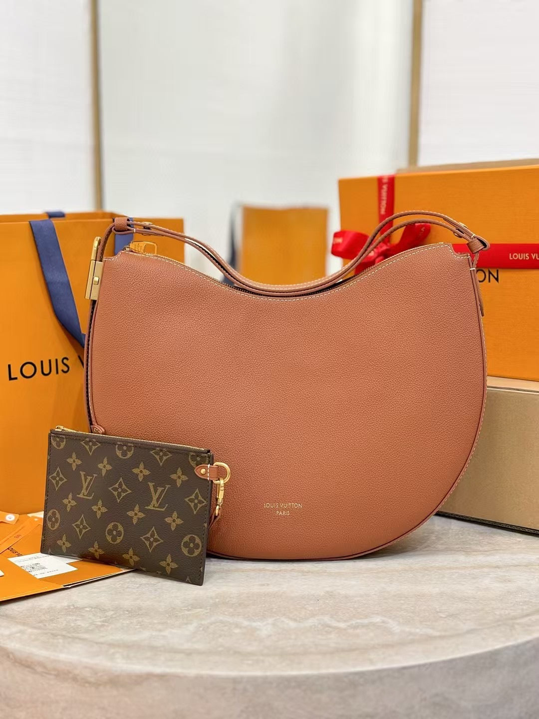Half-Moon Shoulder Bag with Matching Pouch