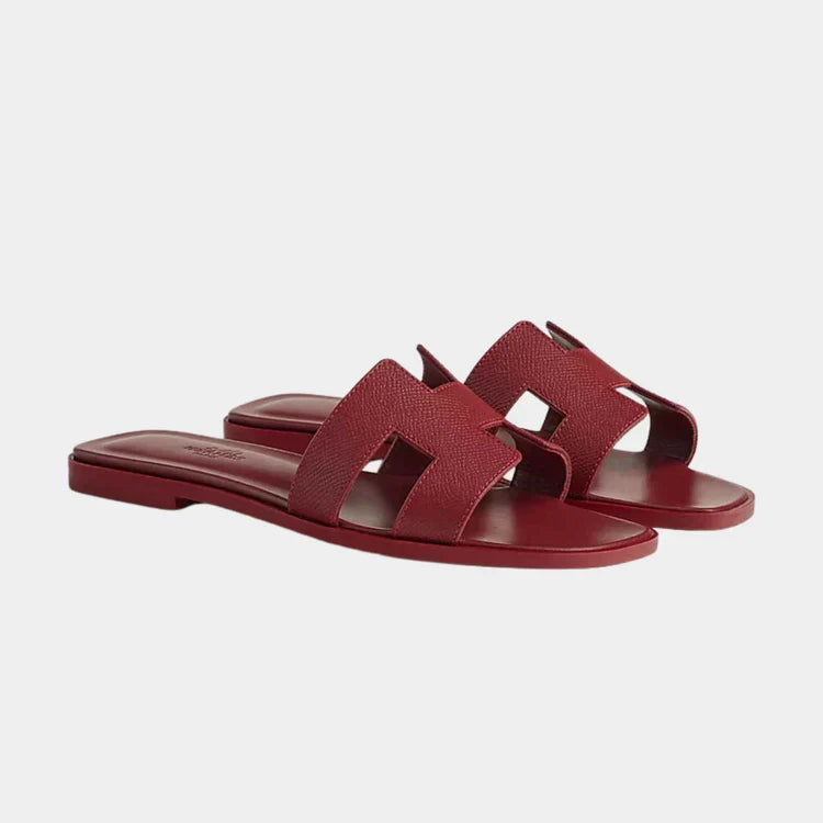 Dark Red Oran Sandal in Epsom Calfskin