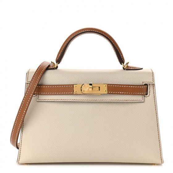 Hermès Mini Kelly Epsom White Brown / Gold  Hardware 01