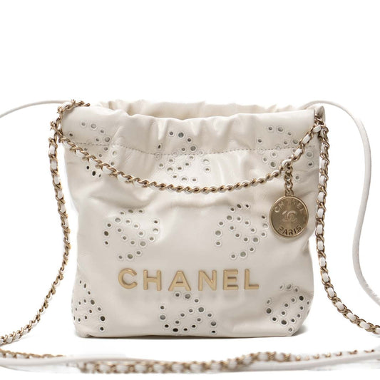 22 Mini White Shiny Calf Leather Handbag
