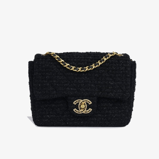 Black Square Tweed CC Flap Crossbody Bag