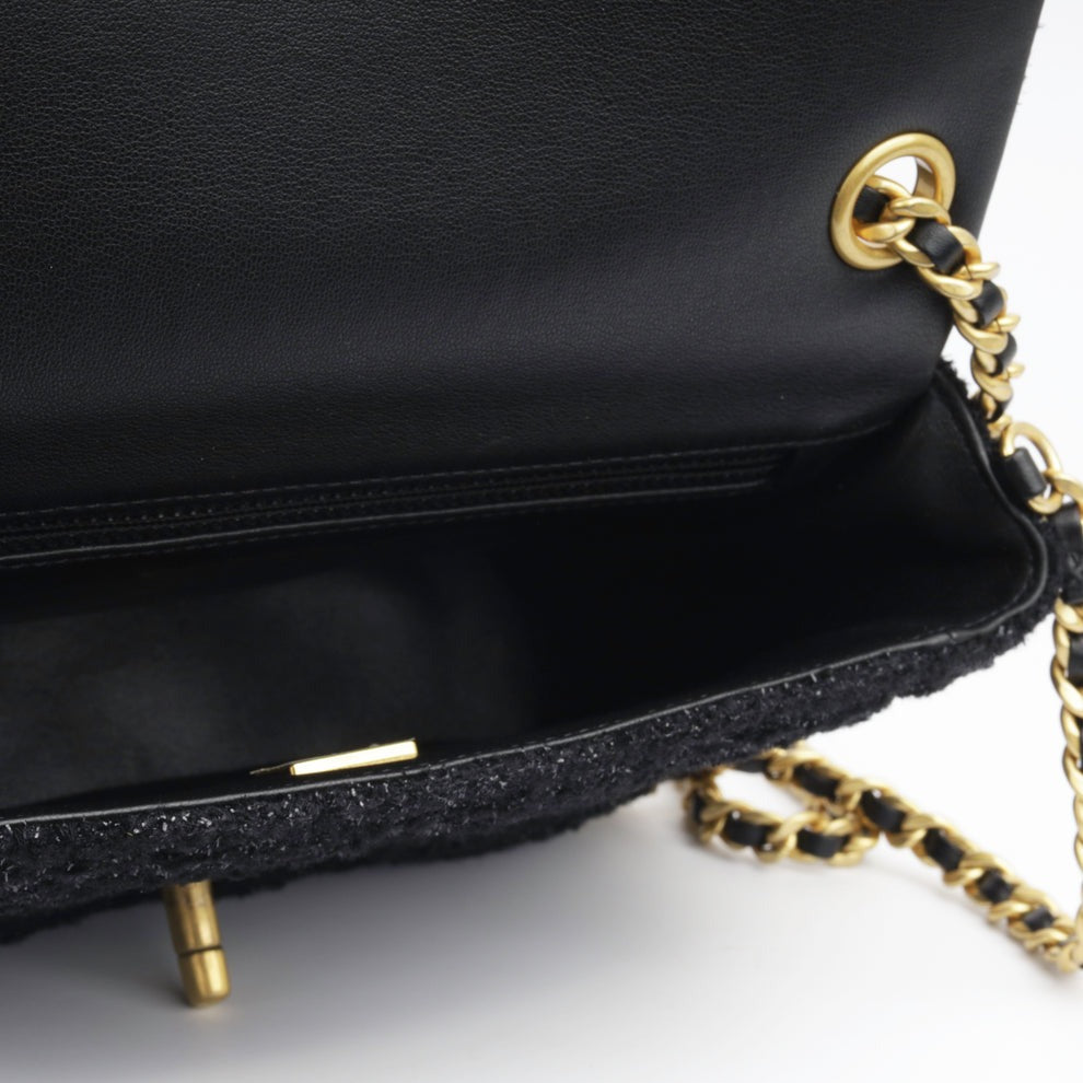 Black Square Tweed CC Flap Crossbody Bag