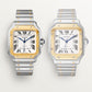 Santos de Cartier Medium 35.1mm Steel Yellow Gold Blue Crown Silvered Opaline Dial Steel Bracelet Automatic Watch