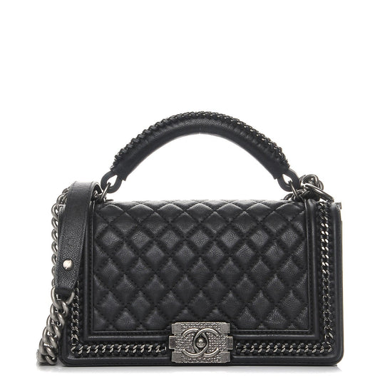 Calfskin Quilted Medium Boy Top Handle Flap