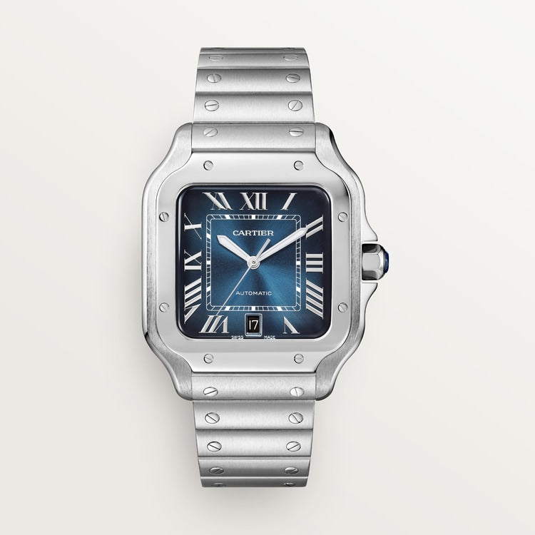 Santos Large 39.8mm Steel Blue Crown Graduated Blue Dial Steel Bracelet Automatic Watch