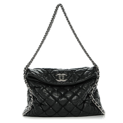 Washed Lambskin Chain Around Hobo Black