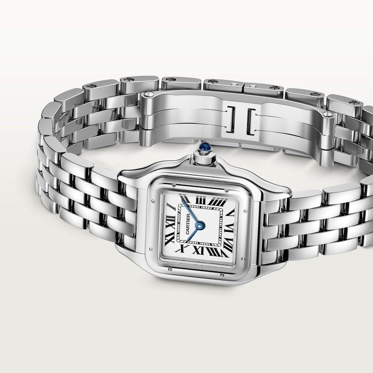 Panthère de Cartier Watch Small Model 30mm x 23mm Steel Blue Crown Silvered Dial Steel Bracelet Quartz Watch