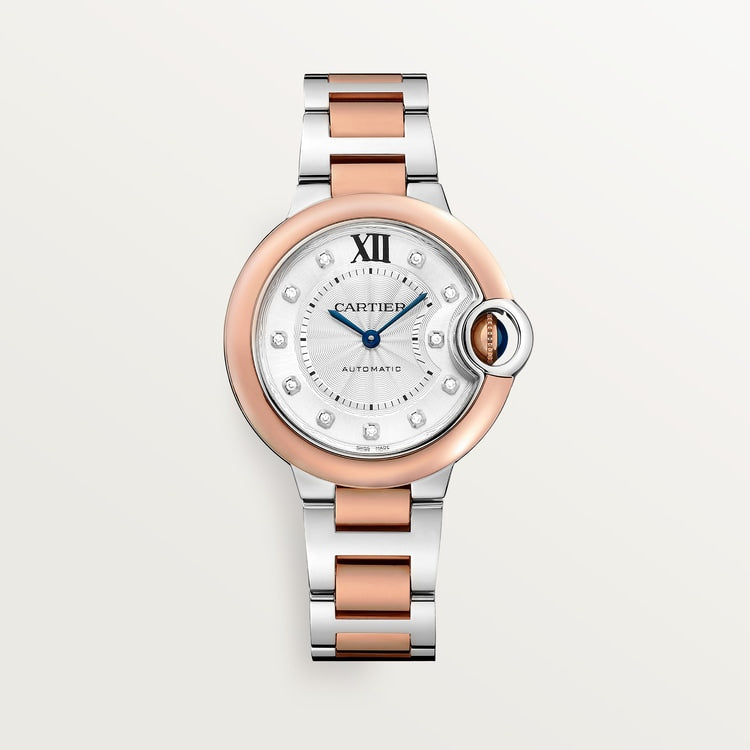 Ballon Bleu 33mm Steel Rose Gold Automatic Diamond Guilloché Dial Two-Tone Bracelet Watch