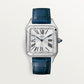 Santos-Dumont Large 43.5mm x 31.4mm Steel Silvered Satin-Finish Dial Navy Blue Alligator Strap Quartz Watch