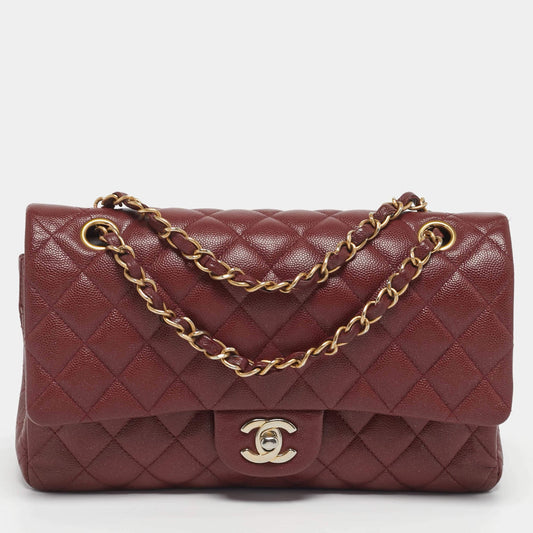 Chanel Caviar Leather Burgundy Gold Hardware Medium 25cm 01