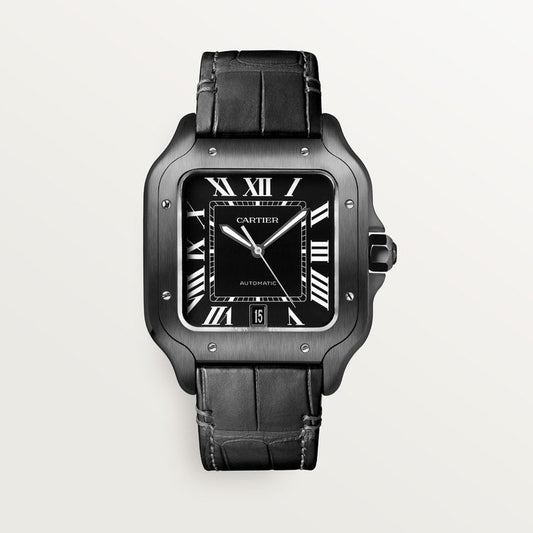Santos de Cartier Large 39.8mm Steel Black Dial Rubber Strap Self-Winding Watch