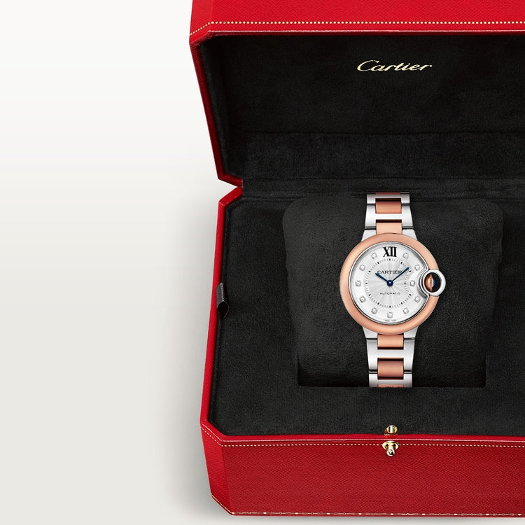 Ballon Bleu 33mm Steel Rose Gold Automatic Diamond Guilloché Dial Two-Tone Bracelet Watch