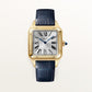 Santos-Dumont Large 43.5mm x 31.4mm Yellow Gold Blue Crown Silvered Satin-Finish Dial Navy Blue Alligator Leather Strap Manual-Winding Watch