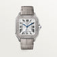 Santos de Cartier Medium 35.1mm White Gold Diamond Bezel Blue Crown Silver Sunray Dial Alligator Leather Strap Automatic Watch