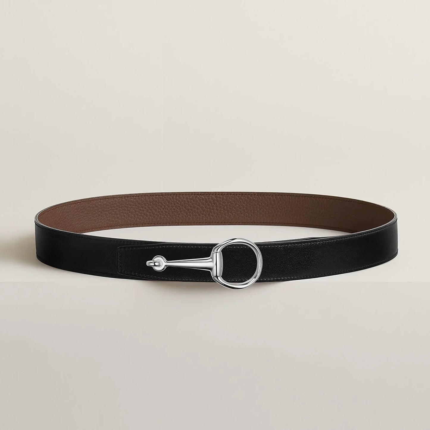 NOIR / GOLD-BLEU MARINE / ÉCORCE  CASAQUE BELT BUCKLE & REVERSIBLE LEATHER STRAP 32 MM