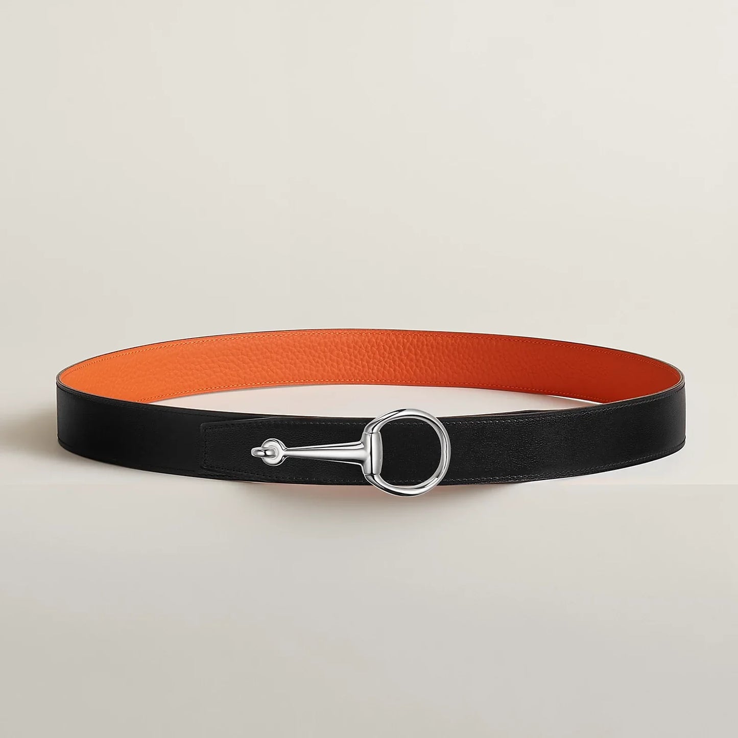 NOIR / GOLD-BLEU MARINE / ÉCORCE  CASAQUE BELT BUCKLE & REVERSIBLE LEATHER STRAP 32 MM