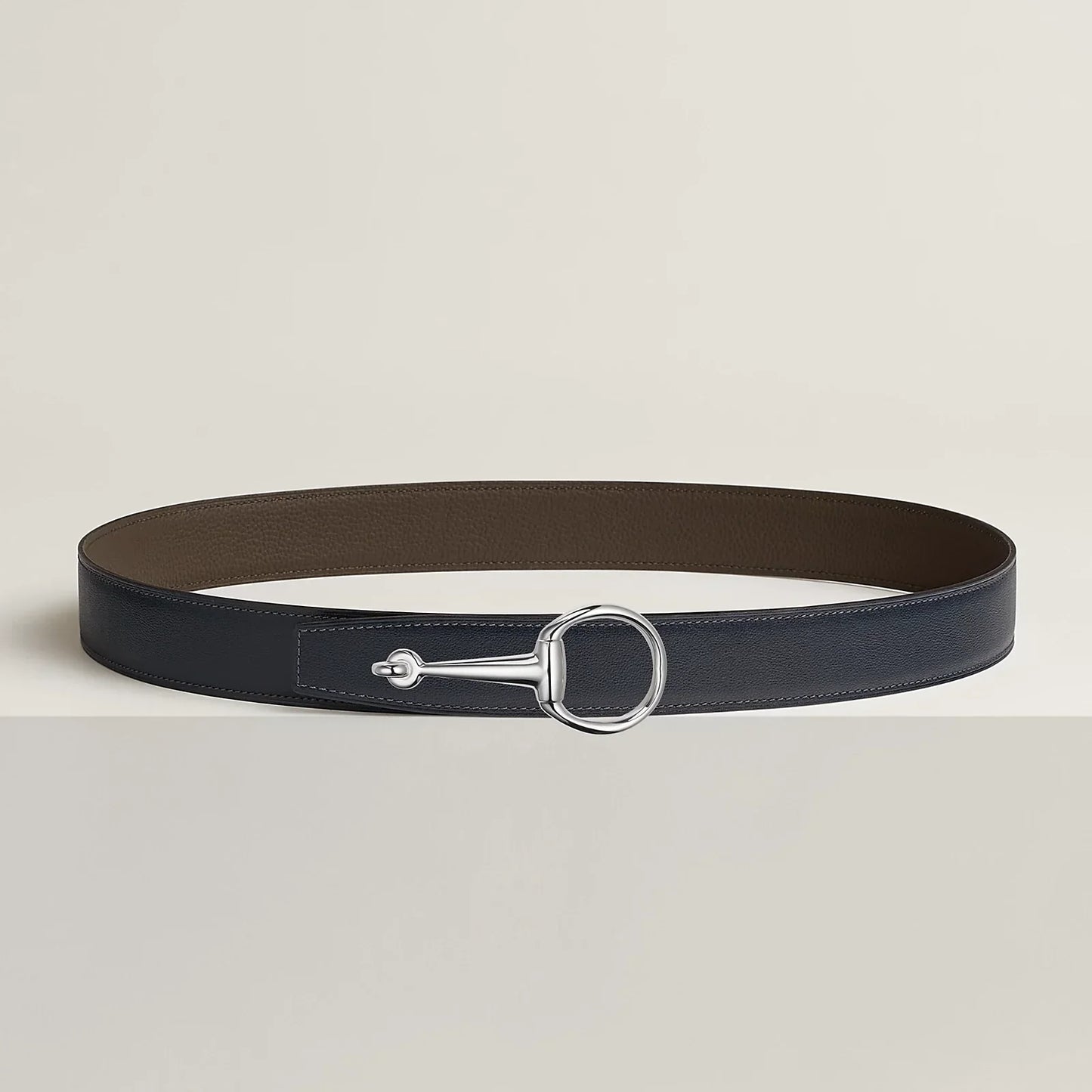 NOIR / GOLD-BLEU MARINE / ÉCORCE  CASAQUE BELT BUCKLE & REVERSIBLE LEATHER STRAP 32 MM