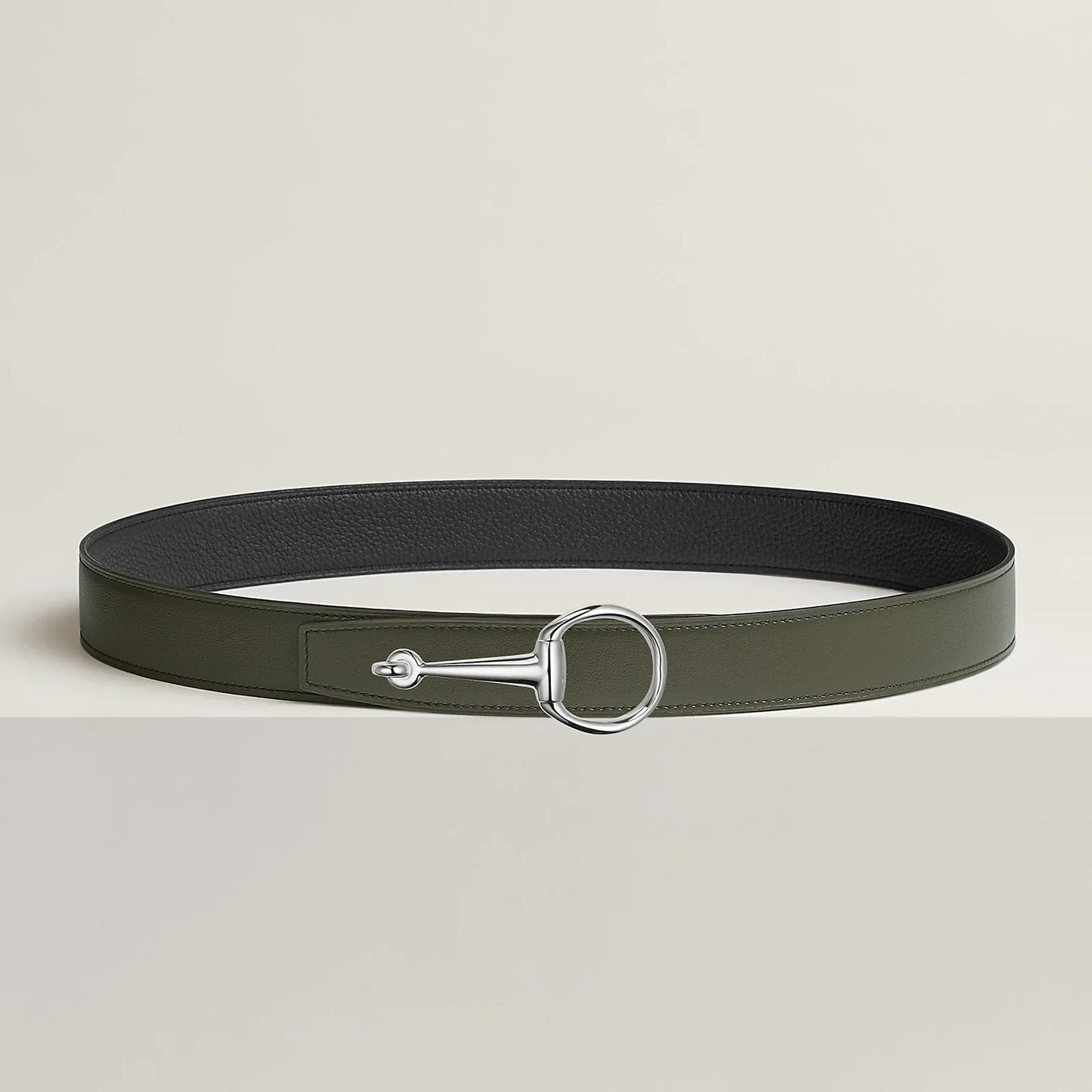 VERT-DE-GRIS / GOLD-NOIR / ÉBÈNE  CASAQUE BELT BUCKLE & REVERSIBLE LEATHER STRAP 32 MM