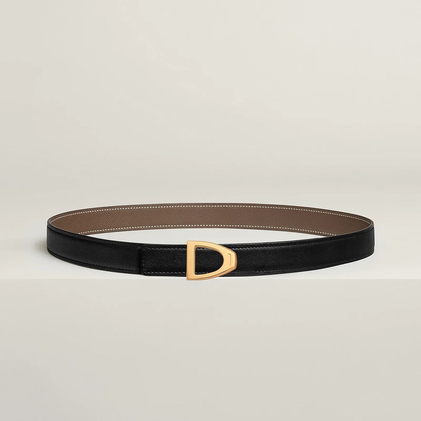 NOIR / GOLD - HAVANE / MAUVE PÂLE  CAVALIERE BELT BUCKLE & REVERSIBLE LEATHER STRAP 24 MM