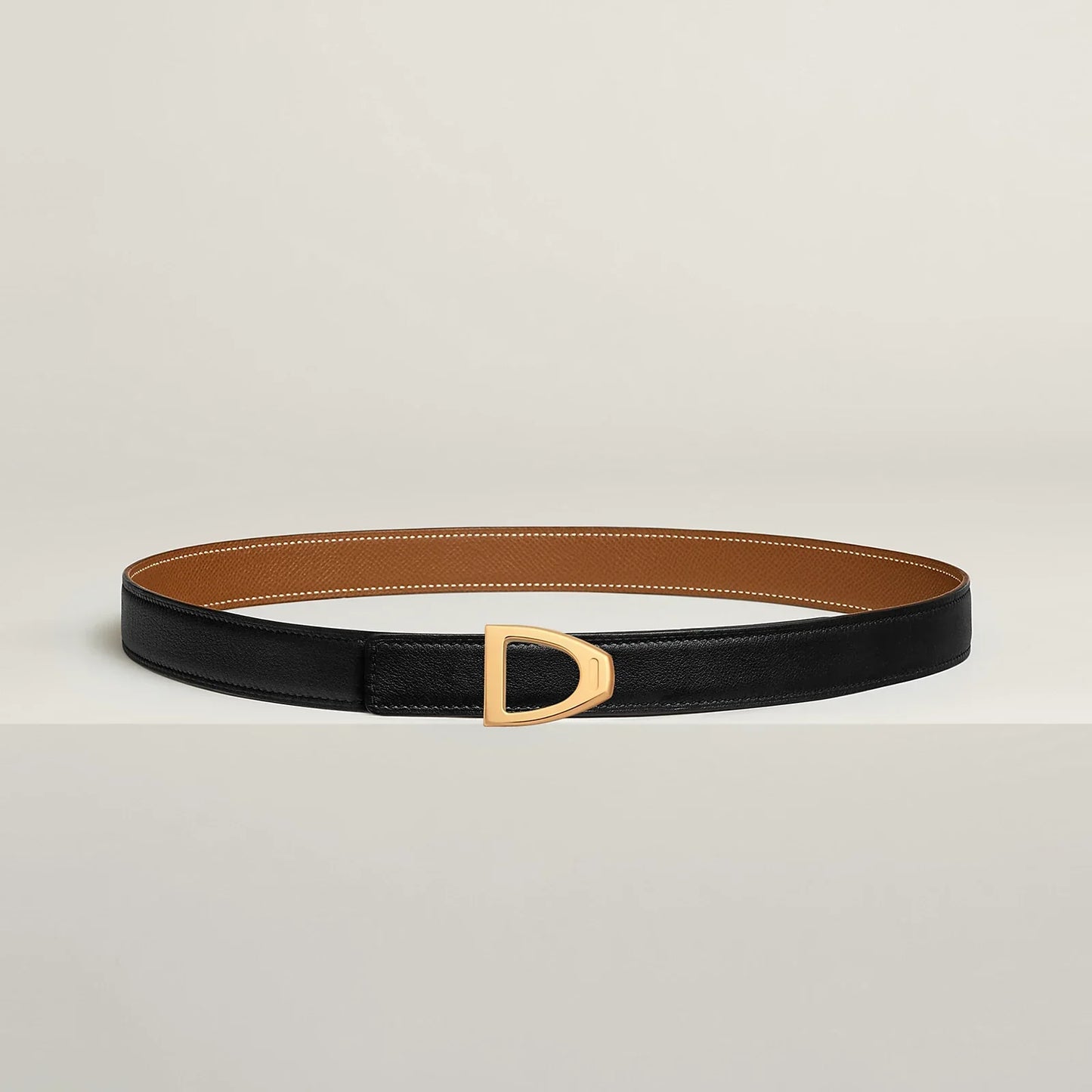 NOIR / GOLD - HAVANE / MAUVE PÂLE  CAVALIERE BELT BUCKLE & REVERSIBLE LEATHER STRAP 24 MM