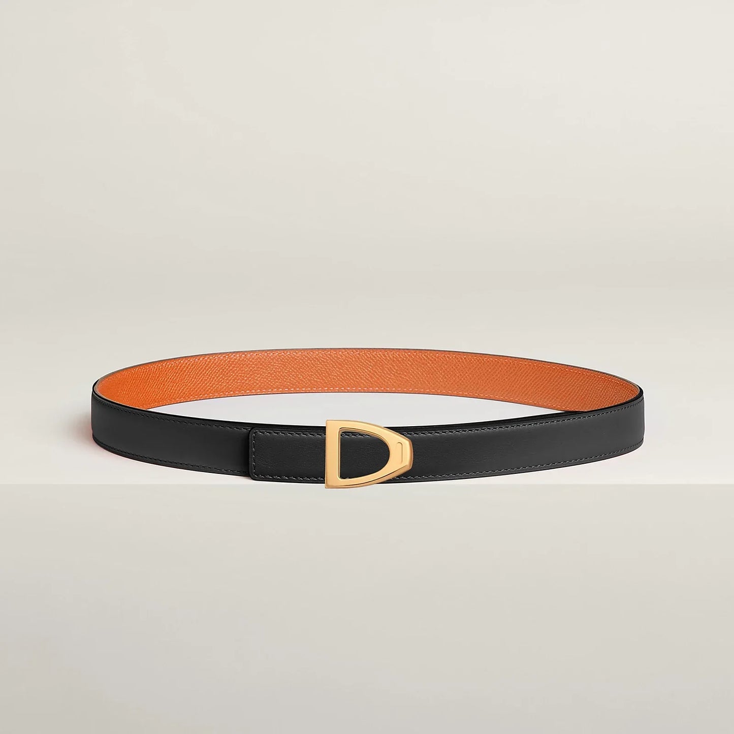 NOIR / GOLD - HAVANE / MAUVE PÂLE  CAVALIERE BELT BUCKLE & REVERSIBLE LEATHER STRAP 24 MM