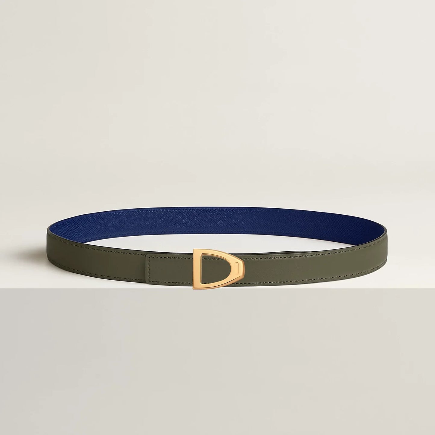 NATUREL SABLE / ORANGE FIELD-SÉSAME / VERT CYPRÈS CAVALIERE BELT BUCKLE & REVERSIBLE LEATHER STRAP 24 MM