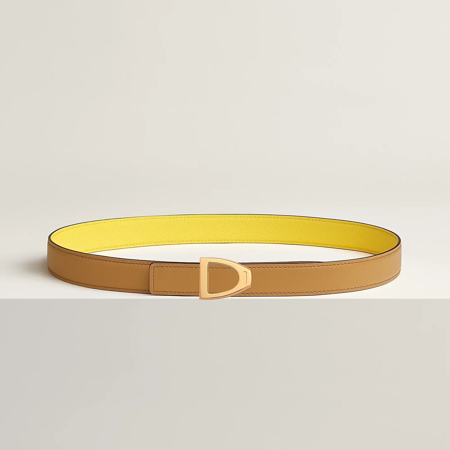 NATUREL SABLE / ORANGE FIELD-SÉSAME / VERT CYPRÈS CAVALIERE BELT BUCKLE & REVERSIBLE LEATHER STRAP 24 MM