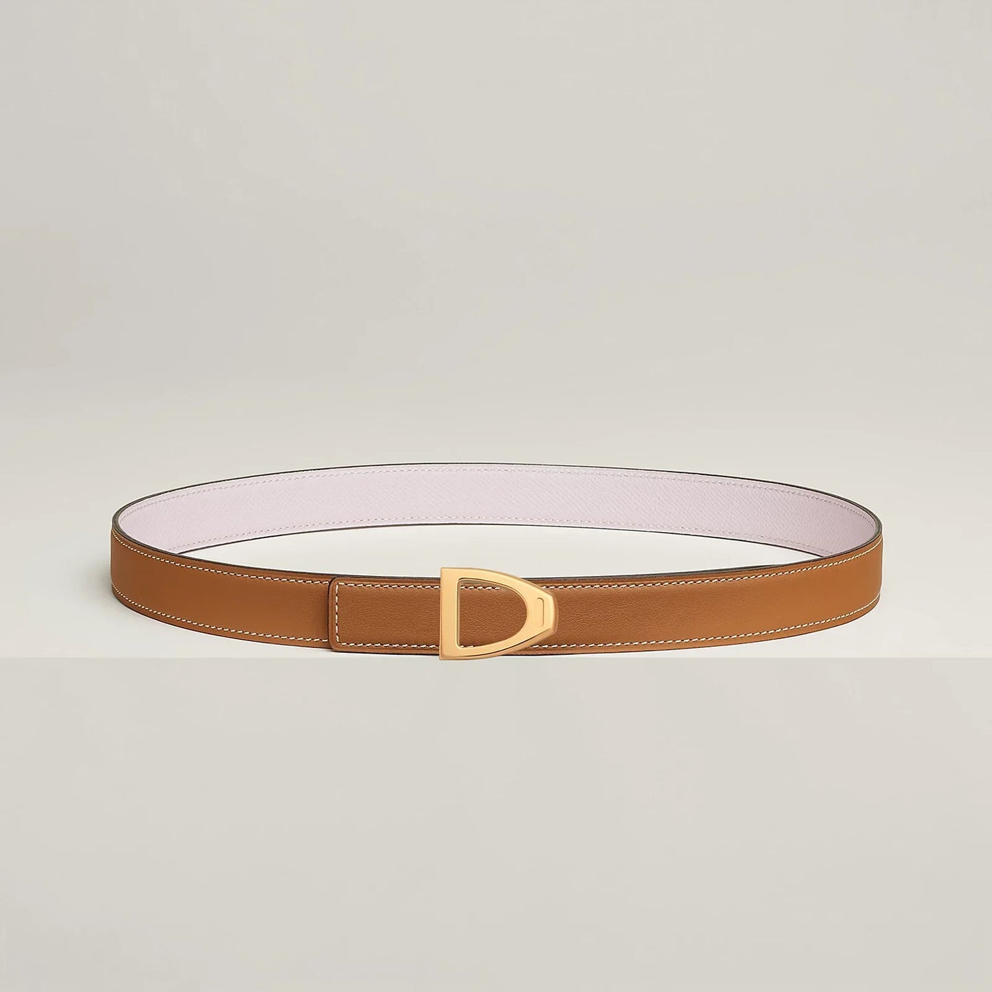NATUREL SABLE / ORANGE FIELD-SÉSAME / VERT CYPRÈS CAVALIERE BELT BUCKLE & REVERSIBLE LEATHER STRAP 24 MM