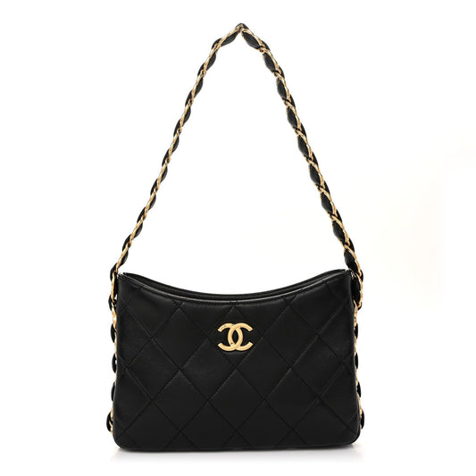 Lambskin Quilted Small CC Links Hobo Black