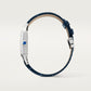 Santos-Dumont Large 43.5mm x 31.4mm Steel Silvered Satin-Finish Dial Navy Blue Alligator Strap Quartz Watch