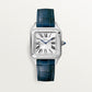 Santos-Dumont Small 38mm x 27.5mm Steel Blue Crown Silver Sunray Dial Navy Blue Alligator Strap Quartz Watch