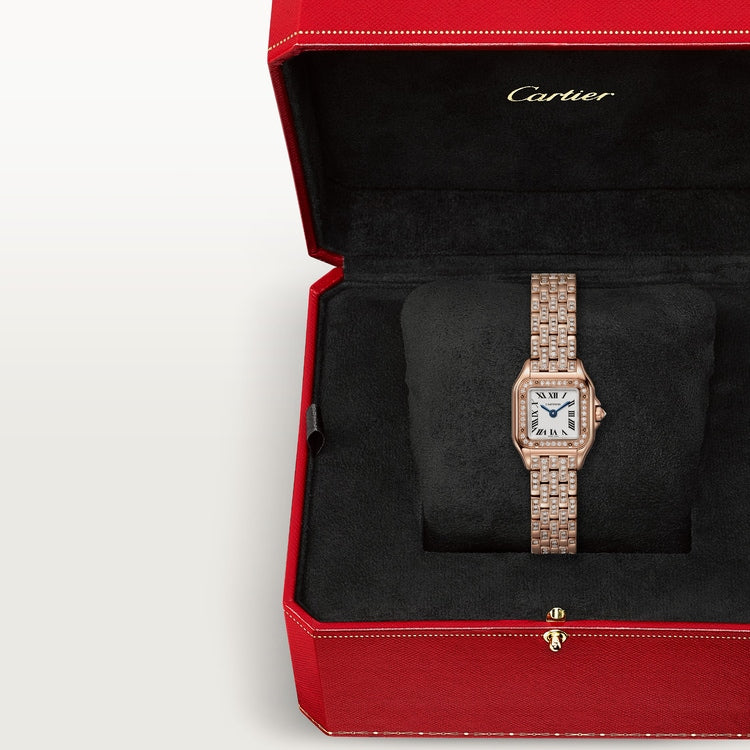 Panthère Mini 25.1mm x 18.5mm Rose Gold Diamond Case Diamond Crown Silver Dial Rose Gold Bracelet Quartz Watch