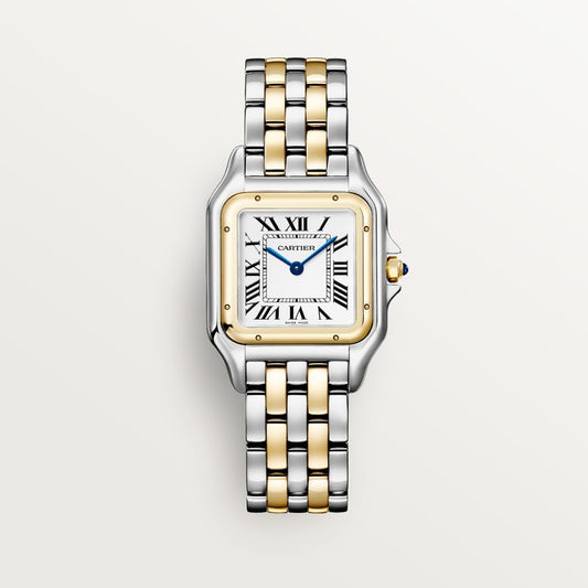 Panthère Medium 29mm x 37mm Yellow Gold Steel Blue Crown Silvered Dial Yellow Gold Steel Bracelet Quartz Watch