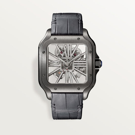 Santos de Cartier Large 39.7mm Steel Blue Crown Skeleton Dial Alligator Strap Manual-Winding Watch
