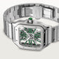 Santos de Cartier Skeleton Large 39.8mm Steel Green Jasper Crown Skeleton Dial Steel Bracelet Manual-Winding Watch