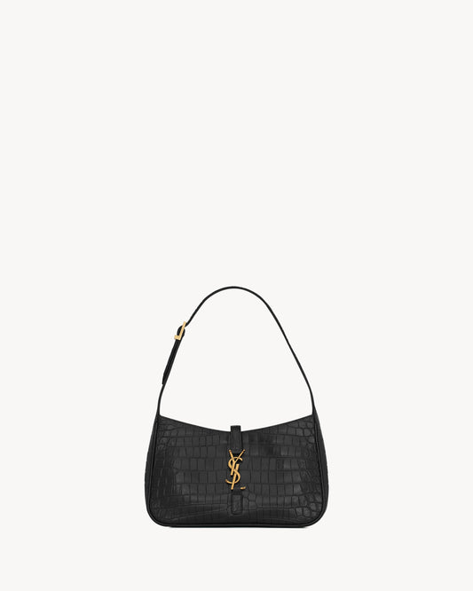 Saint Laurent LE 5 À 7 In Crocodile-Embossed Shiny Leather