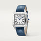 Santos-Dumont Large 43.5mm x 31.4mm Steel Silvered Satin-Finish Dial Navy Blue Alligator Strap Quartz Watch