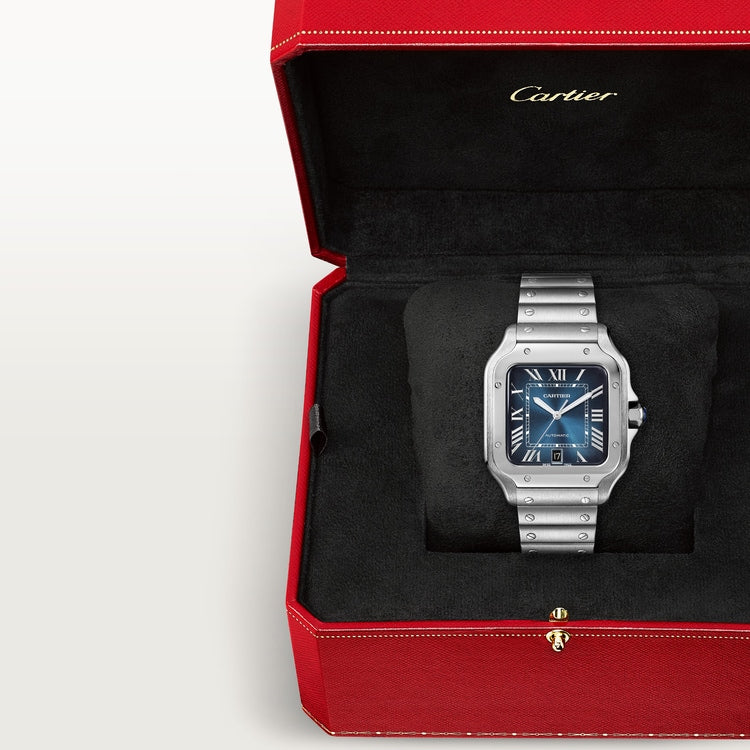 Santos Large 39.8mm Steel Blue Crown Graduated Blue Dial Steel Bracelet Automatic Watch