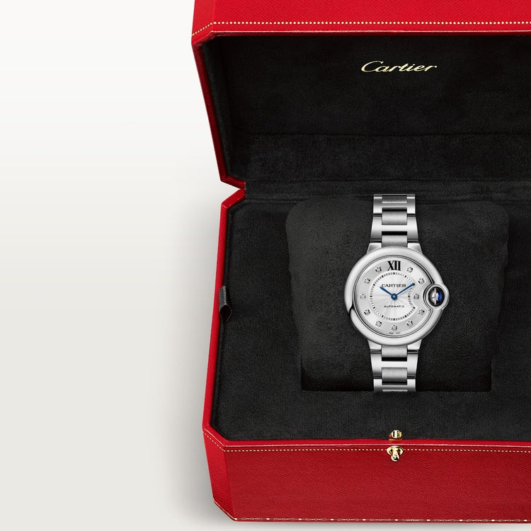 Ballon Bleu 33mm Steel Automatic Silver Guilloché Diamond Dial Steel Bracelet Watch