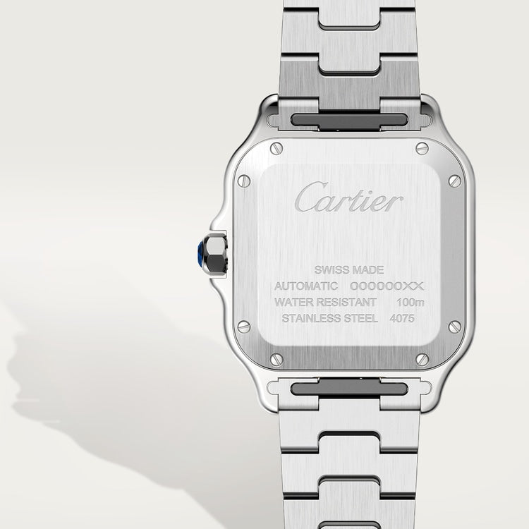 Santos de Cartier Medium 35.1mm Steel Yellow Gold Blue Crown Silvered Opaline Dial Steel Bracelet Automatic Watch