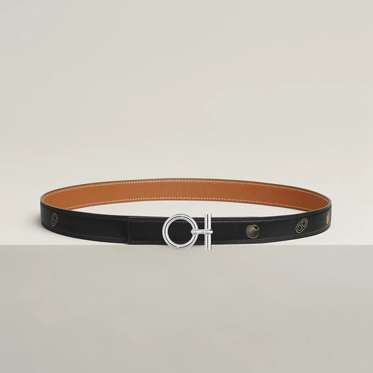 NOIR / GOLD -HAVANE / MAUVE PÂLE  FLOT BELT BUCKLE & REVERSIBLE LEATHER STRAP 24 MM
