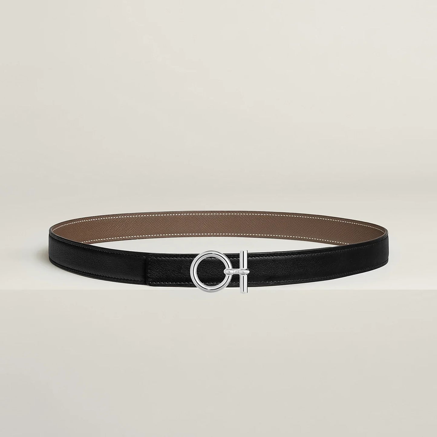 NOIR / GOLD -HAVANE / MAUVE PÂLE  FLOT BELT BUCKLE & REVERSIBLE LEATHER STRAP 24 MM