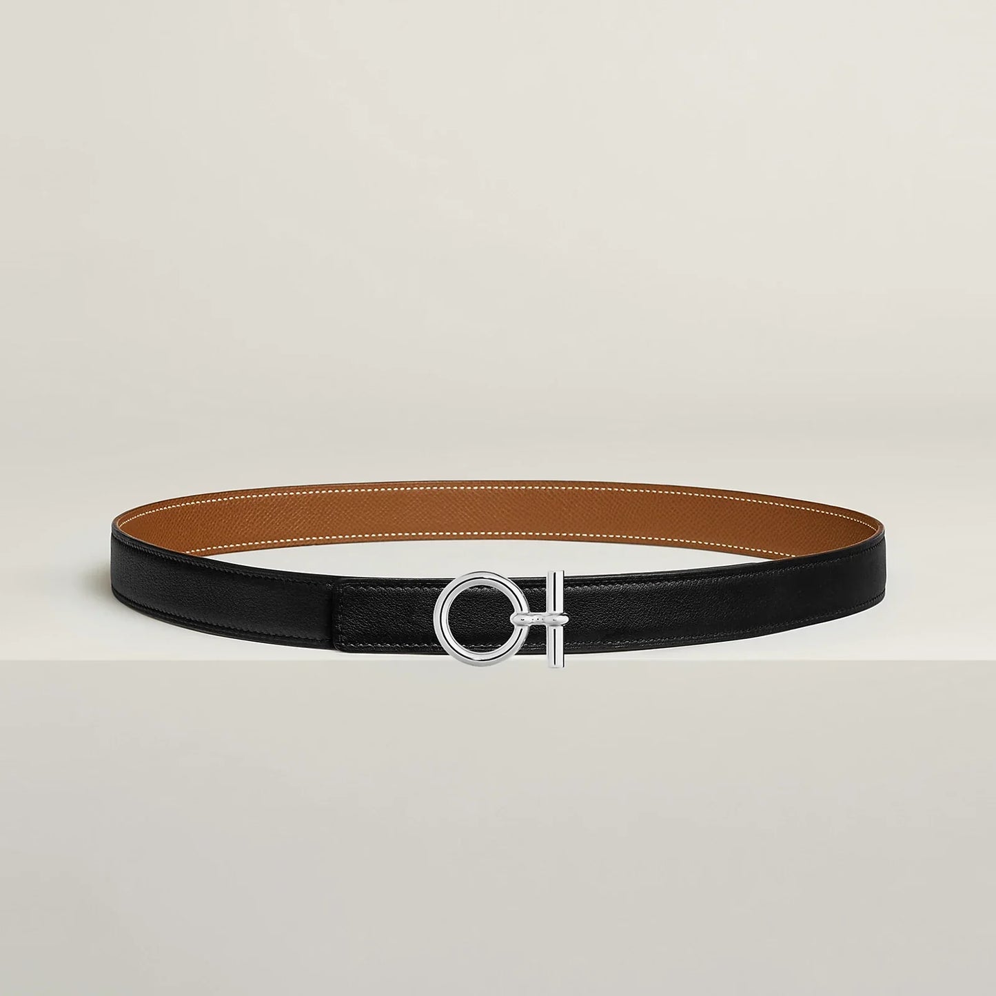 NOIR / GOLD -HAVANE / MAUVE PÂLE  FLOT BELT BUCKLE & REVERSIBLE LEATHER STRAP 24 MM