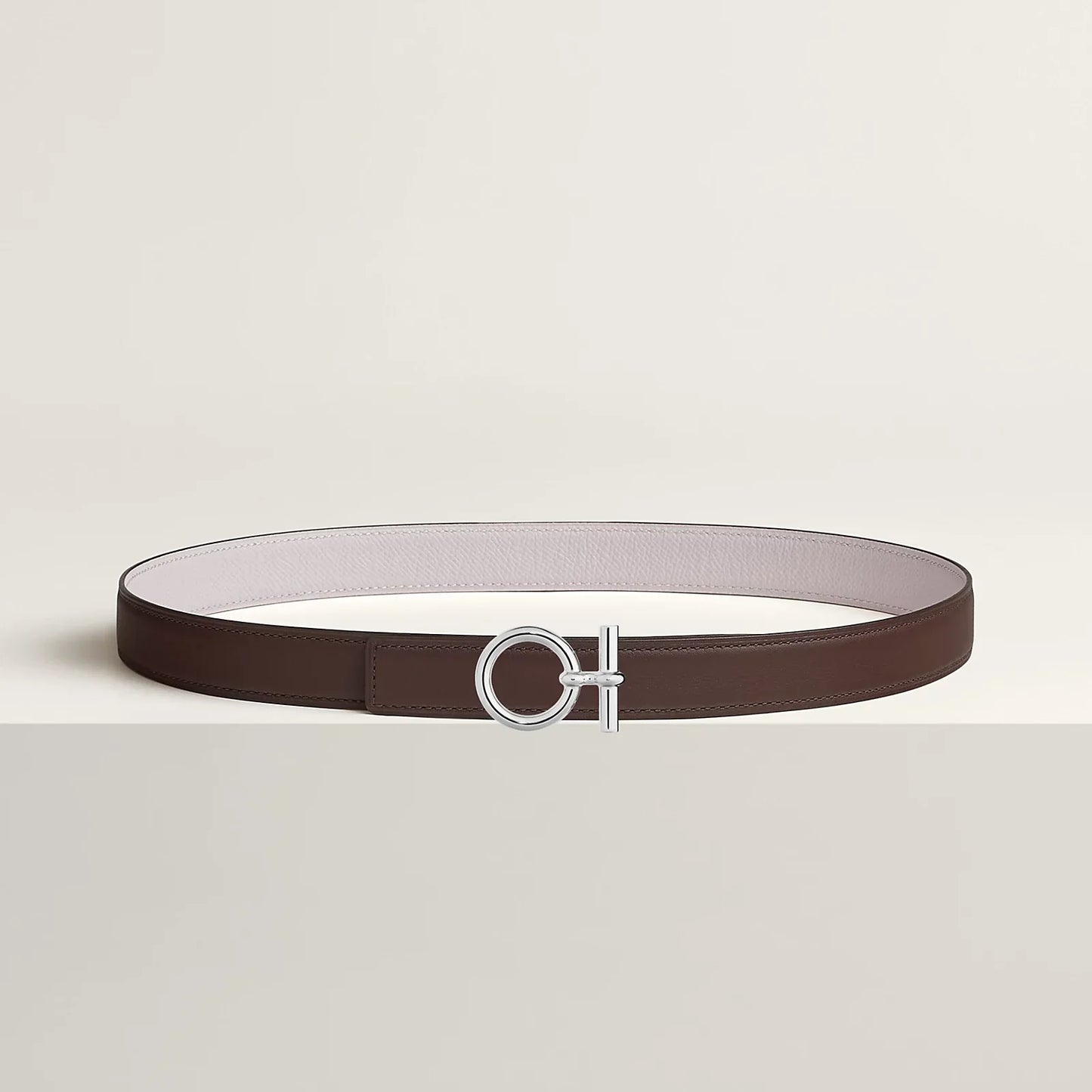 NOIR / GOLD -HAVANE / MAUVE PÂLE  FLOT BELT BUCKLE & REVERSIBLE LEATHER STRAP 24 MM